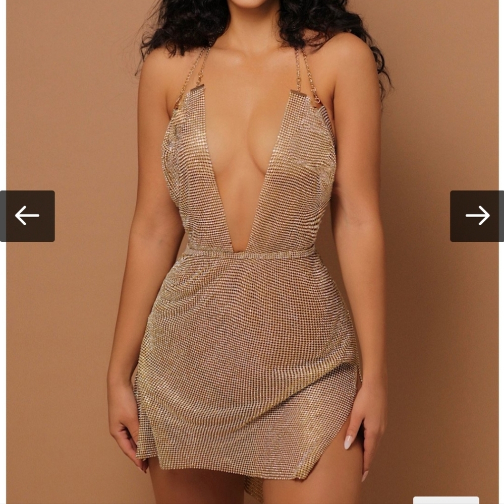 LemonLunar Diamanté Dress, Gold, Medium - New
